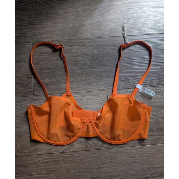 NWT Aerie | SMOOTHEZ Mesh Unlined Bra In Orange (34C) - Picture 2 of 8